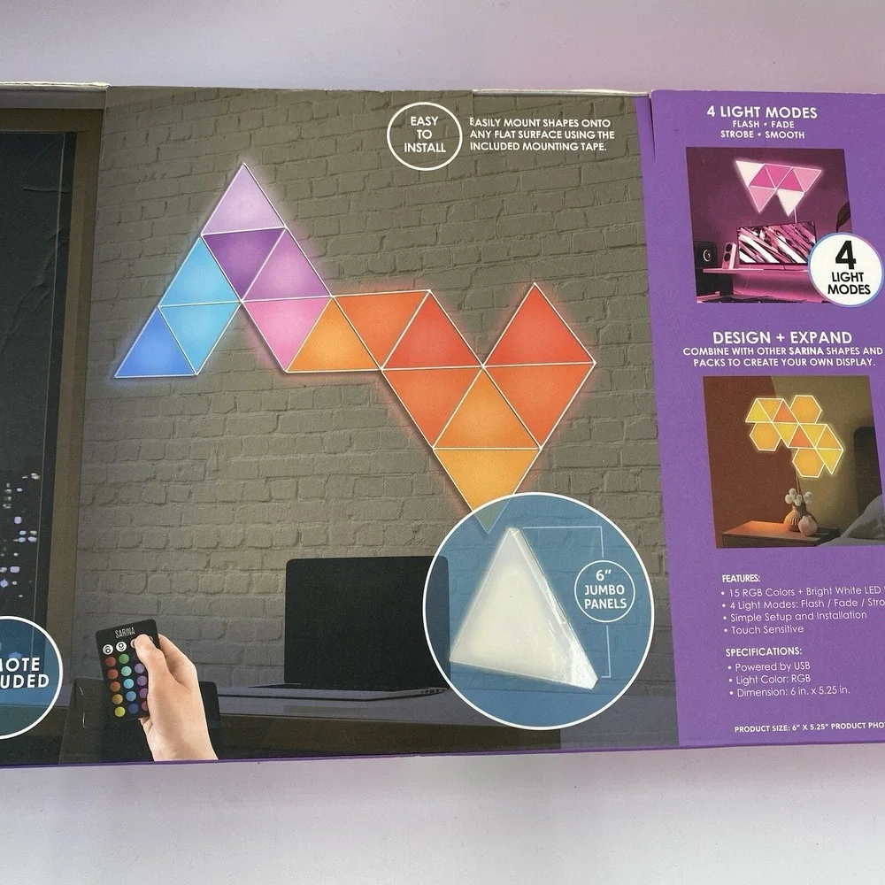 Sarina LED Hexagon Touch Lights 7 Pack SOUND ACTIVATED MULTICOLOR NEW & Sealed